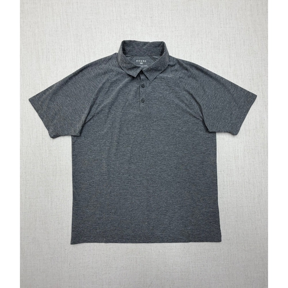 Rhone Mens Short Sleeve Polo Shirt Gray Heather Performance Stretch Large